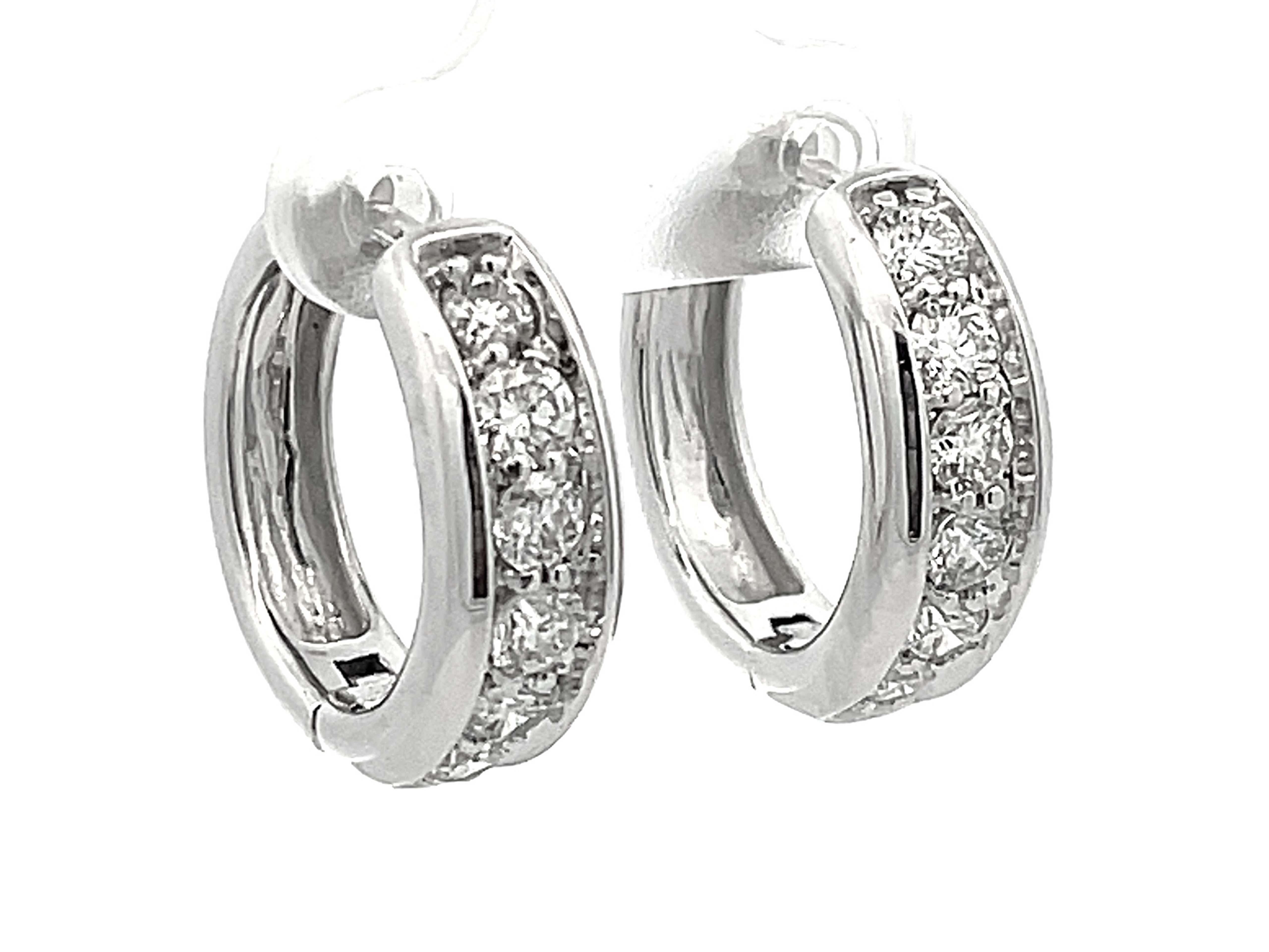Modern 2 Carat Diamond Hoop Earrings in 10k White Gold For Sale