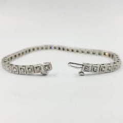 White Gold Diamond Line Bracelet with Squared Milgrain Detail