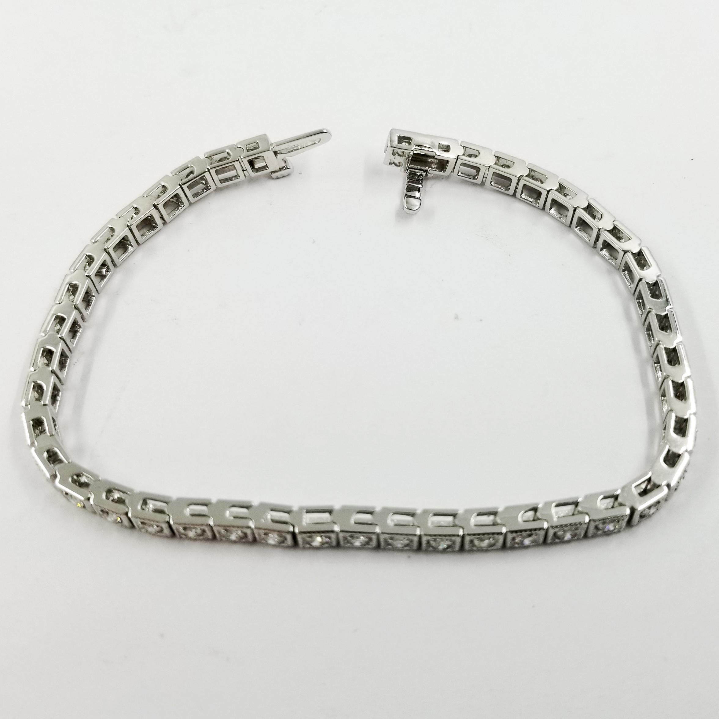 White Gold Diamond Line Bracelet with Squared Milgrain Detail In New Condition In Coral Gables, FL