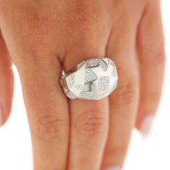 2 Carat Diamond Pave Geometric Bombé Dome 18k White Gold Ring