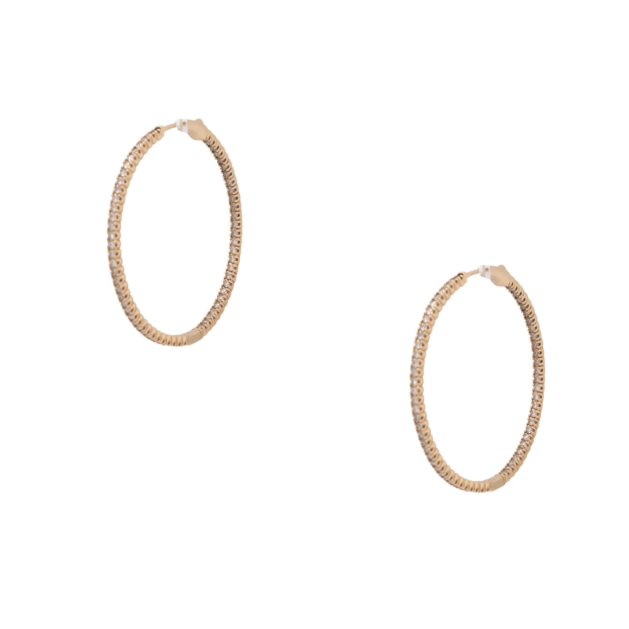 Round Cut 2 Carat Diamond Pave Inside Out Hoop Earrings 14 Karat in Stock