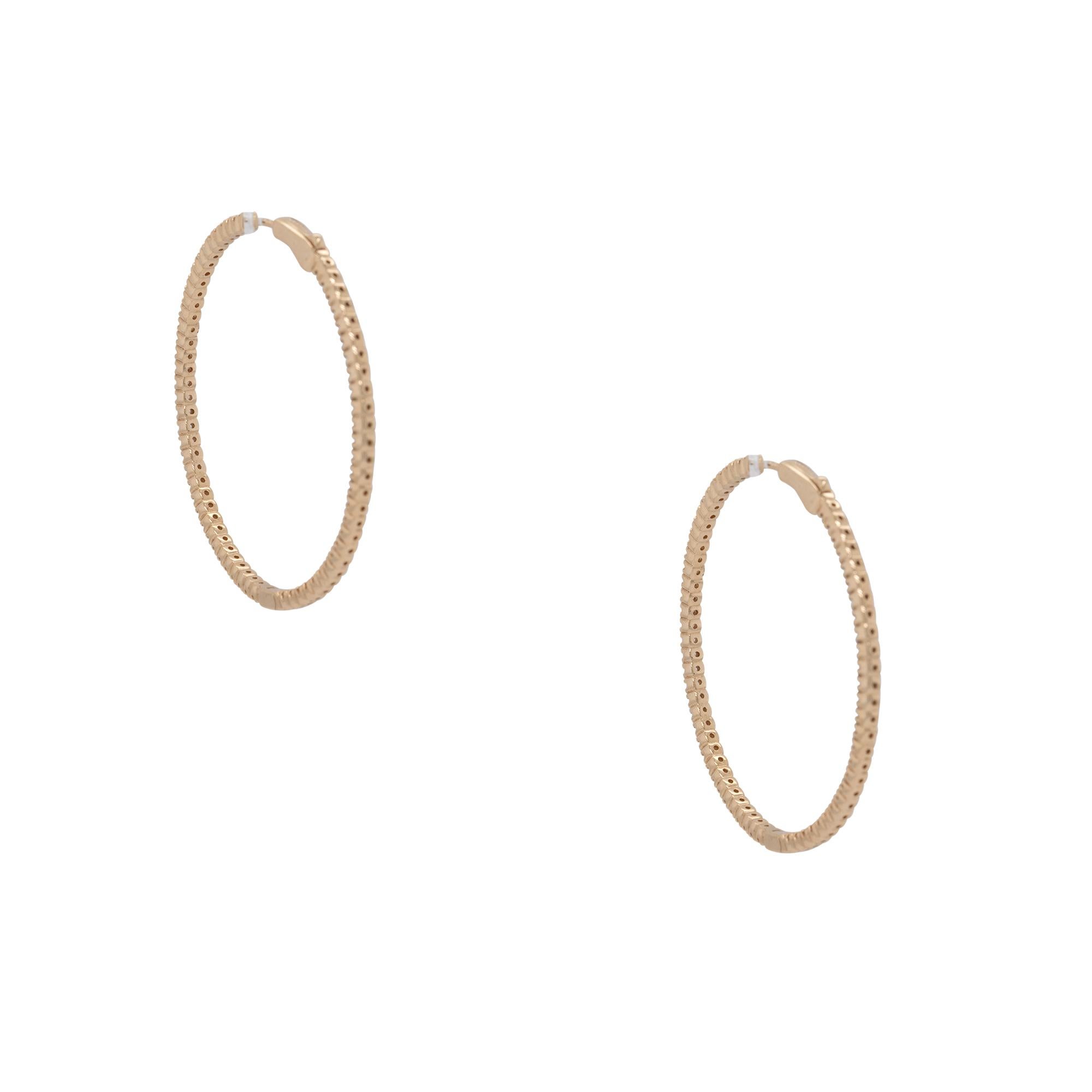 Men's 2 Carat Diamond Pave Inside Out Hoop Earrings 14 Karat in Stock For Sale