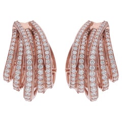 2 Carat Diamond Pave Multi Stand Half Hoop Earrings 14 Karat Rose Gold Jewelry