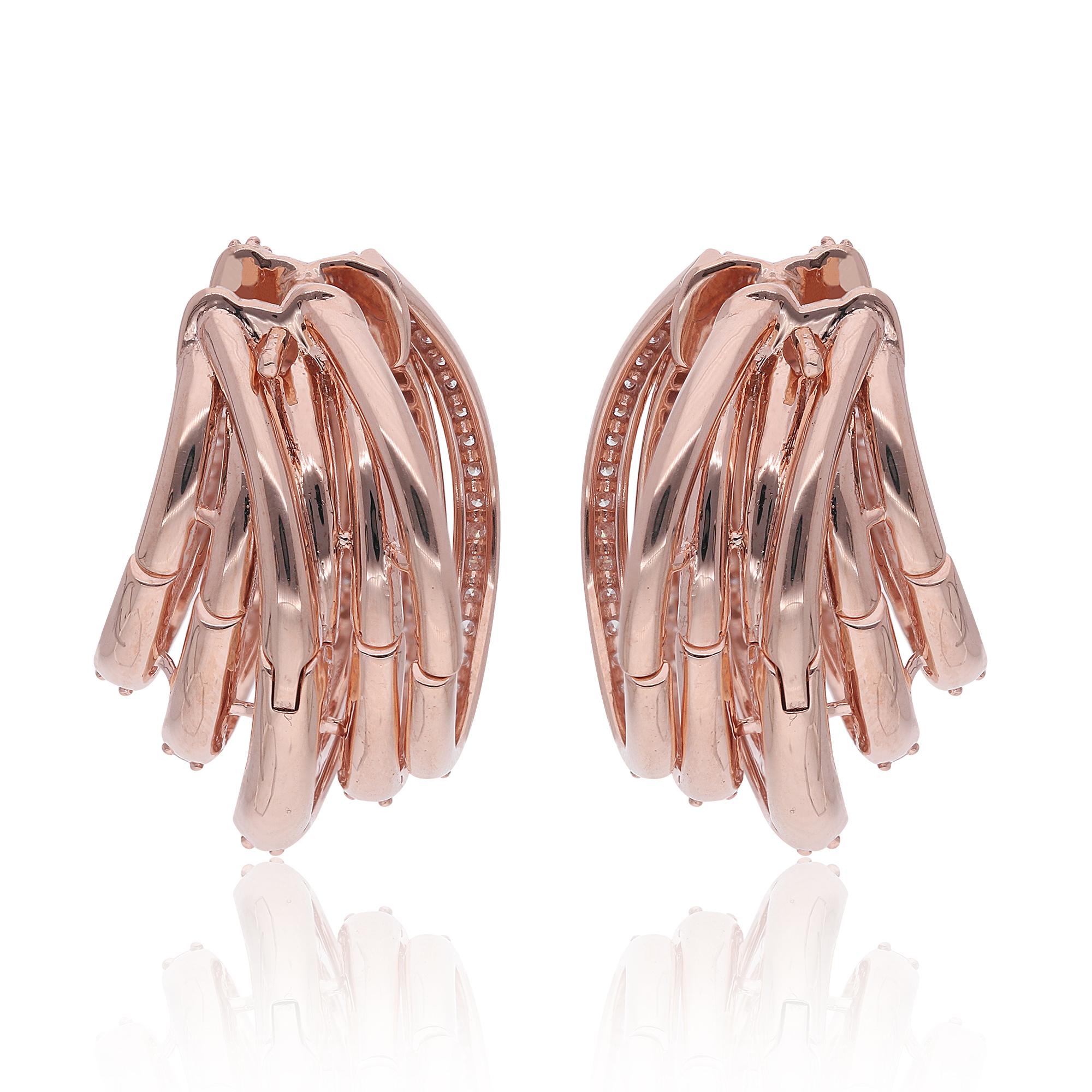 Pendientes de medio aro con pavé de diamantes de 2 quilates y soporte múltiple Joyas de oro rosa de 14 quilates Corte redondo en venta