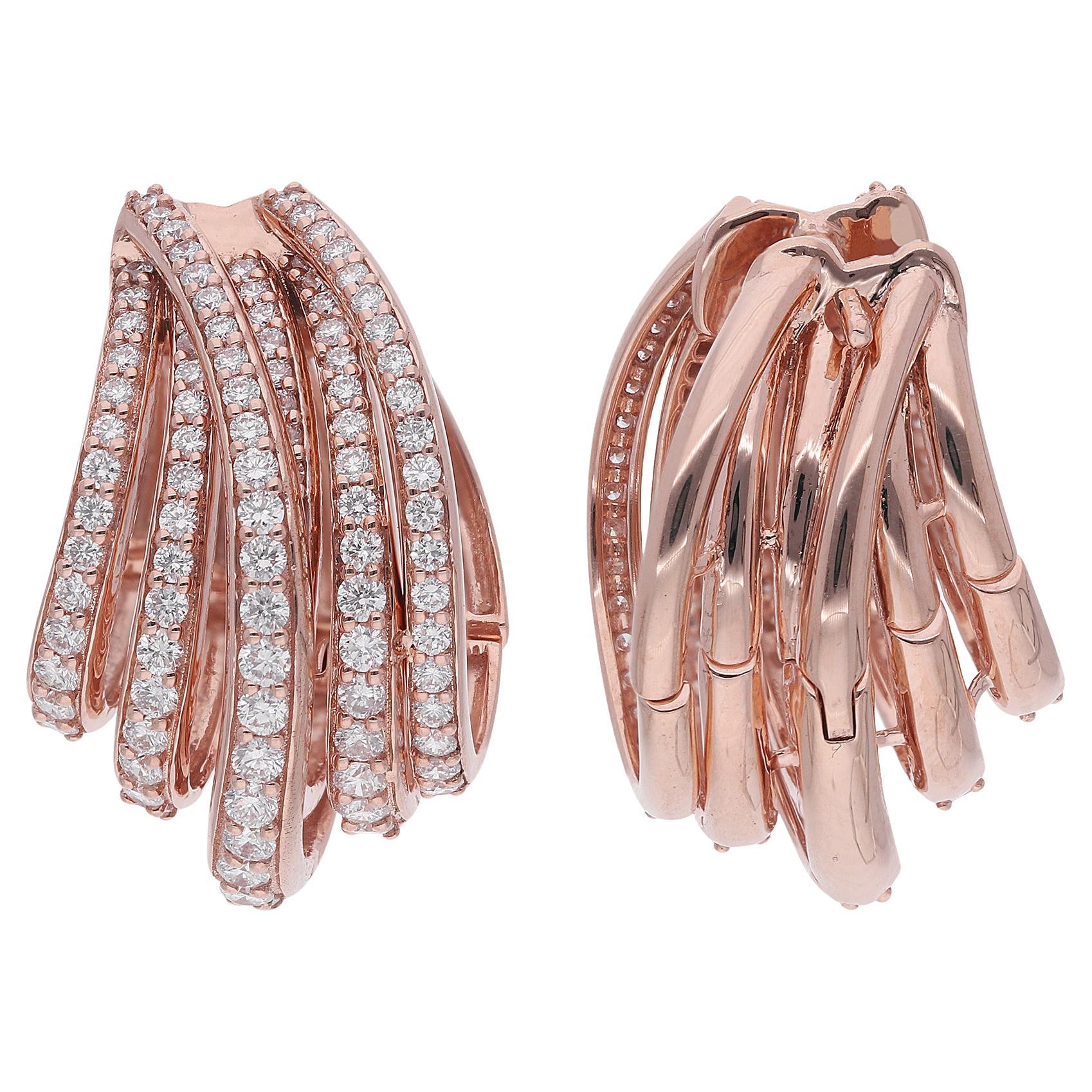 Pendientes de medio aro con pavé de diamantes de 2 quilates y soporte múltiple Joyas de oro rosa de 14 quilates en venta