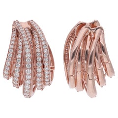 Pendientes de medio aro con pavé de diamantes de 2 quilates y soporte múltiple Joyas de oro rosa de 14 quilates