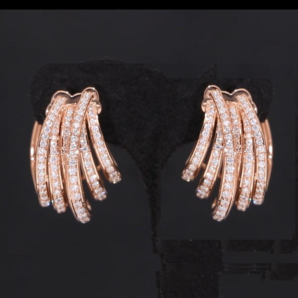 Women's 2 Carat Diamond Pave Multi Stand Half Hoop Earrings 18 Karat Rose Gold Jewelry For Sale