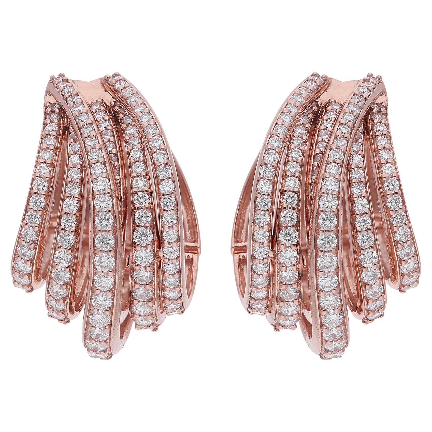 2 Carat Diamond Pave Multi Strand Half Hoop Earrings 18 Karat Rose Gold Jewelry For Sale