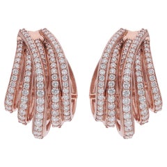 2 Carat Diamond Pave Multi Strand Half Hoop Earrings 18 Karat Rose Gold Jewelry