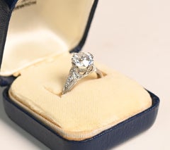 2 Carat Colorless Engagement Ring. GIA Old European Cut Diamond Platinum D VS1