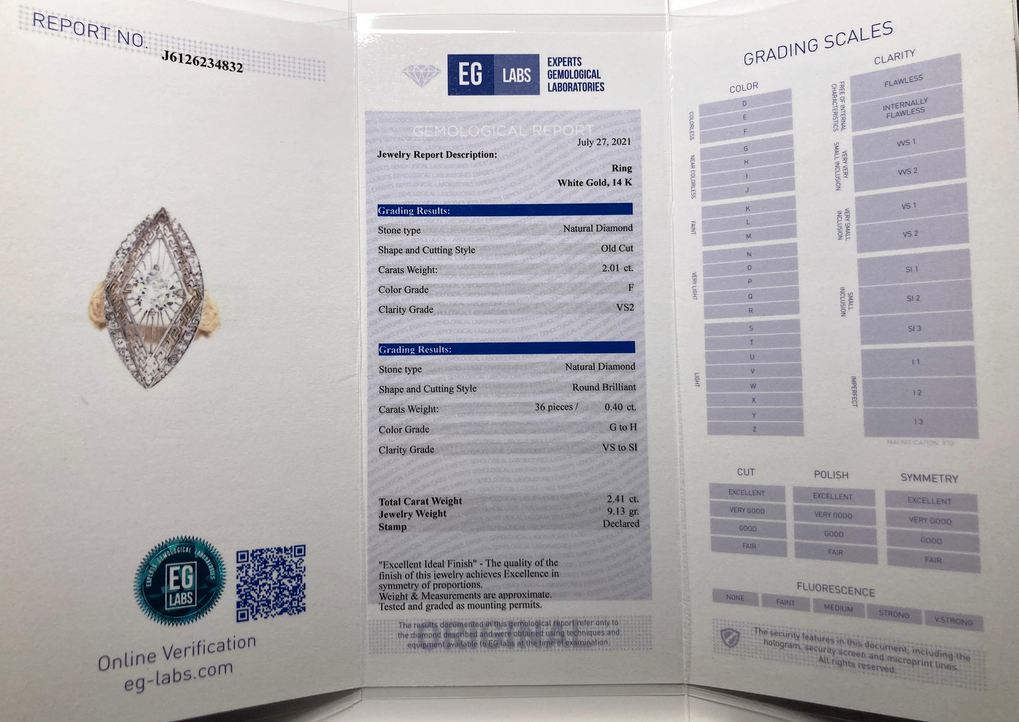 2 Carat Diamond Russian Platinum Yellow Gold Ring Certificate, 1900 3