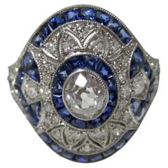 2 Carat Diamond Sapphire Engagement Ring  Art Deco Diamond Sapphire Fashion ring