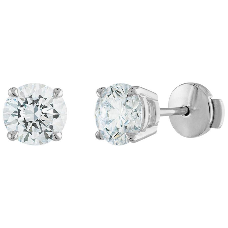 2 Carat Diamond Stud Earrings, 14 Karat White Gold, GIA Certified, 3EX Diamonds For Sale