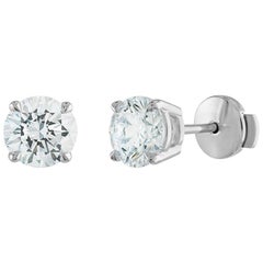 2 Carat Diamond Stud Earrings, 14 Karat White Gold, GIA Certified, 3EX Diamonds