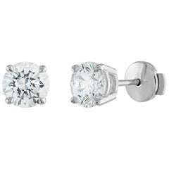 2 Carat Diamond Stud Earrings, 14 Karat White Gold, GIA Certified, 3EX Diamonds