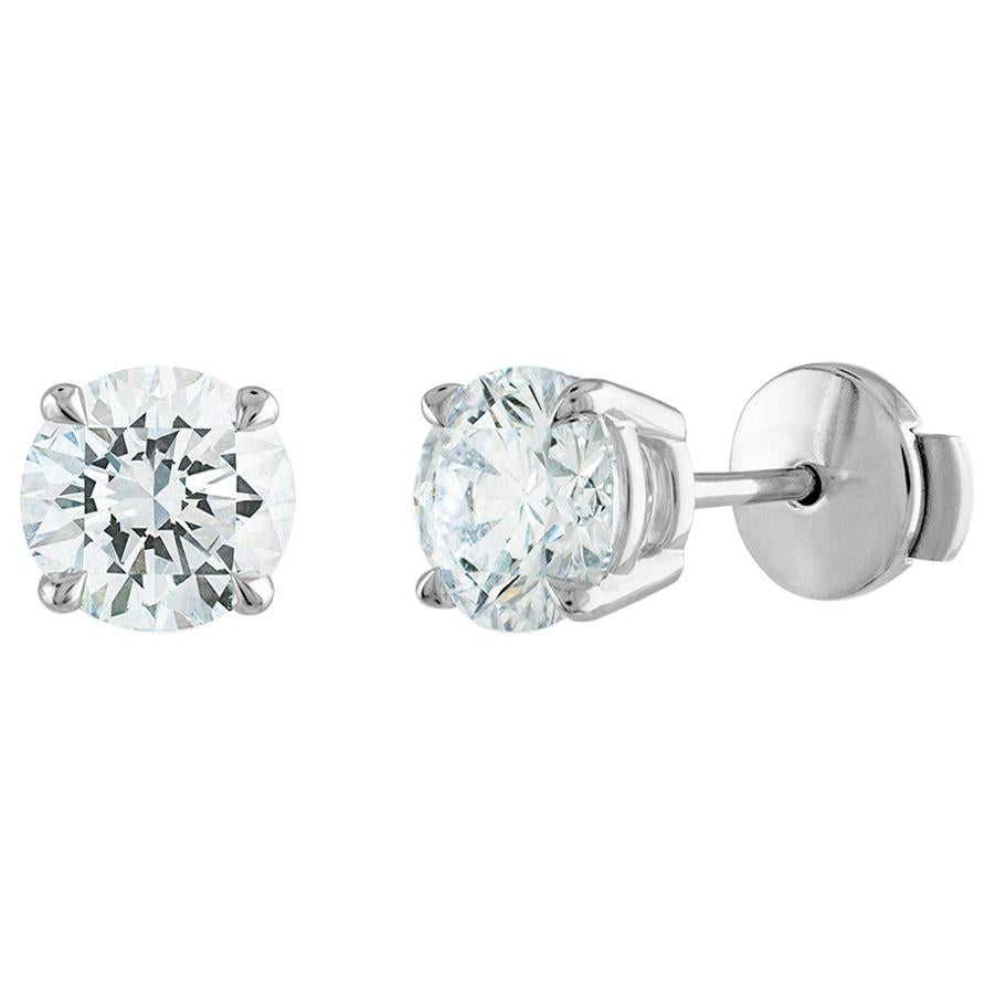 2 Carat Diamond Stud Earrings, 14 Karat White Gold, GIA Certified, 3EX