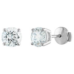 2 Carat Diamond Stud Earrings, 14 Karat White Gold, GIA Certified, 3EX Diamonds