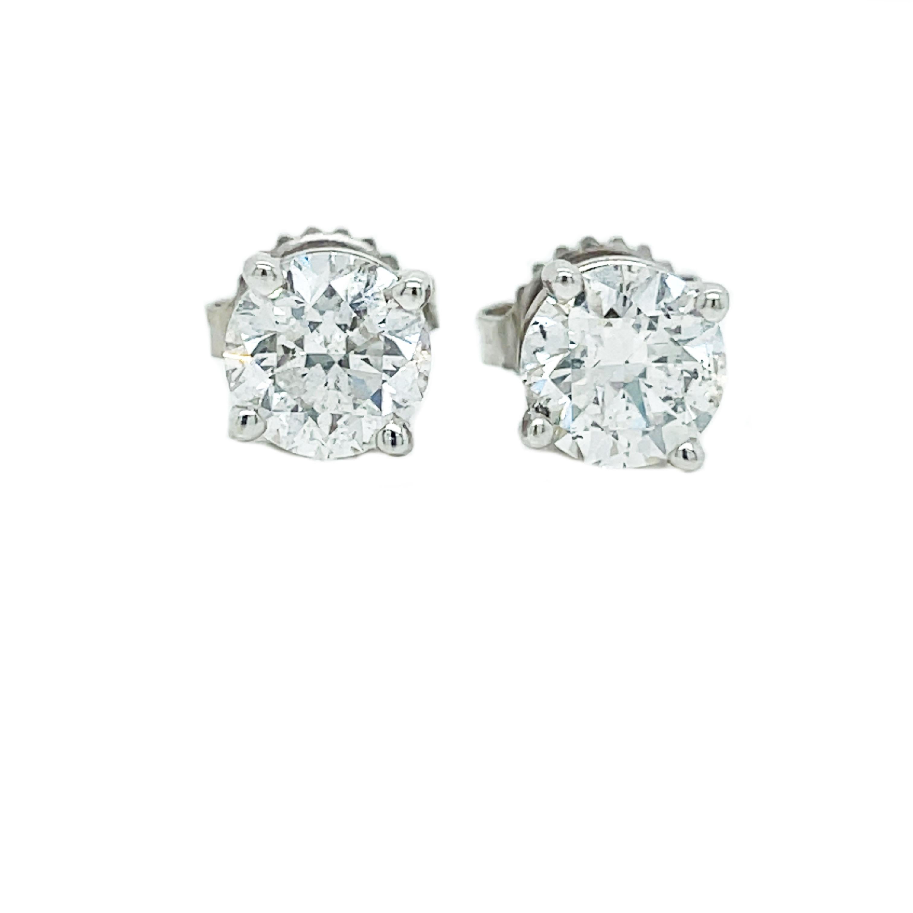 Round Cut 2+ Carat Diamond Stud Earrings in 14K White Gold
