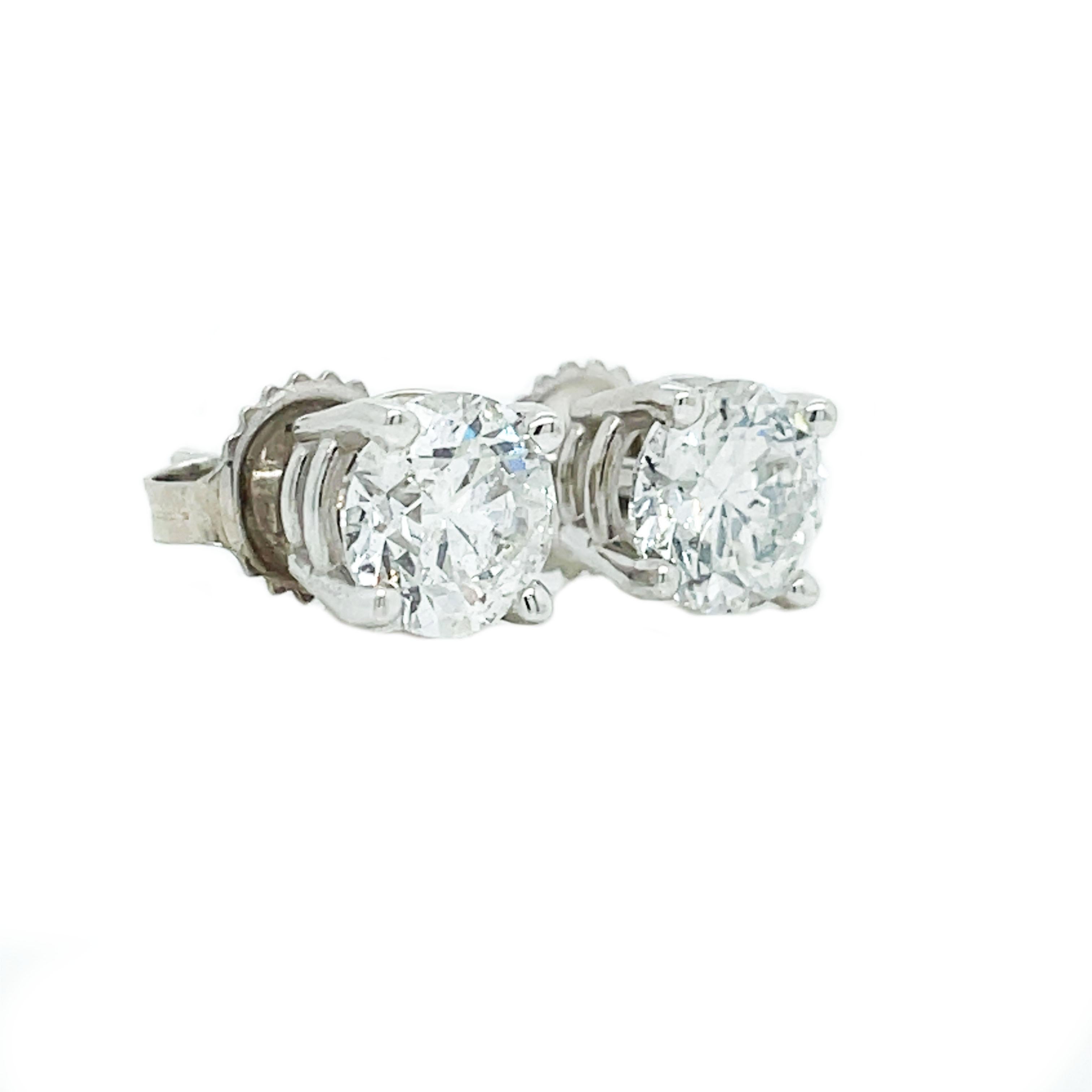 2+ Carat Diamond Stud Earrings in 14K White Gold 1