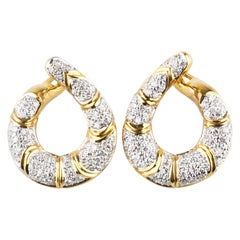 2 Carat Diamond Swoop Hinged Dangling Earrings in Two-Tone Gold