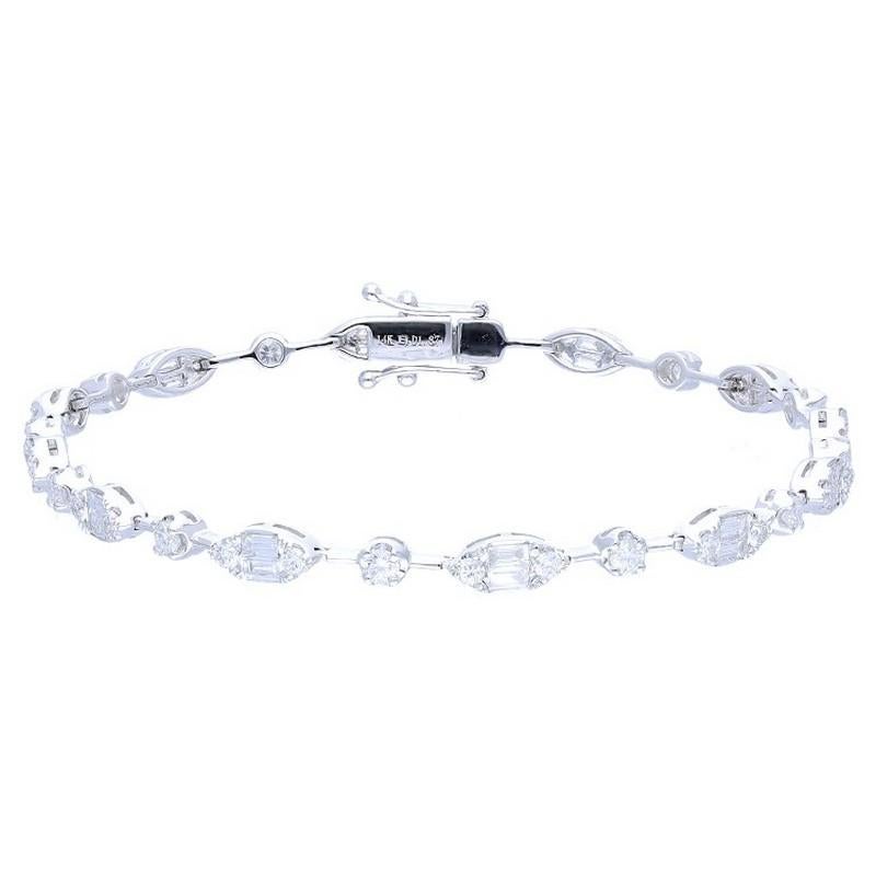 Diamond Total Carat Weight: This exquisite Timeless Tennis bracelet showcases a total carat weight of 2 carats, featuring 36 excellent round diamonds and 24 brilliant baguette diamonds that create a stunning and timeless piece of jewelry.

Gold