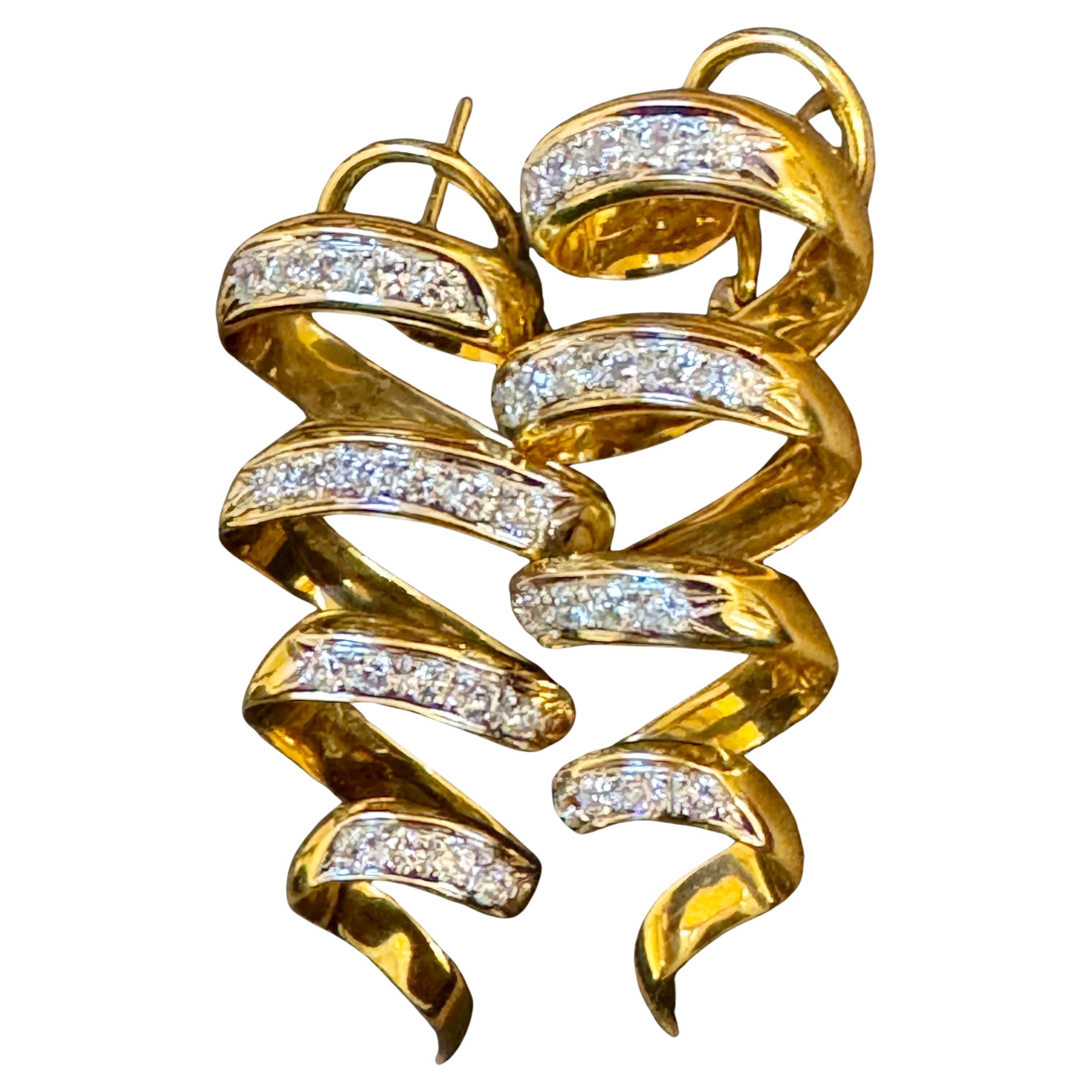 2 Carat Diamond VS Quality Long Earrings Women , 18 Karat Yellow Gold 18.9 Grams