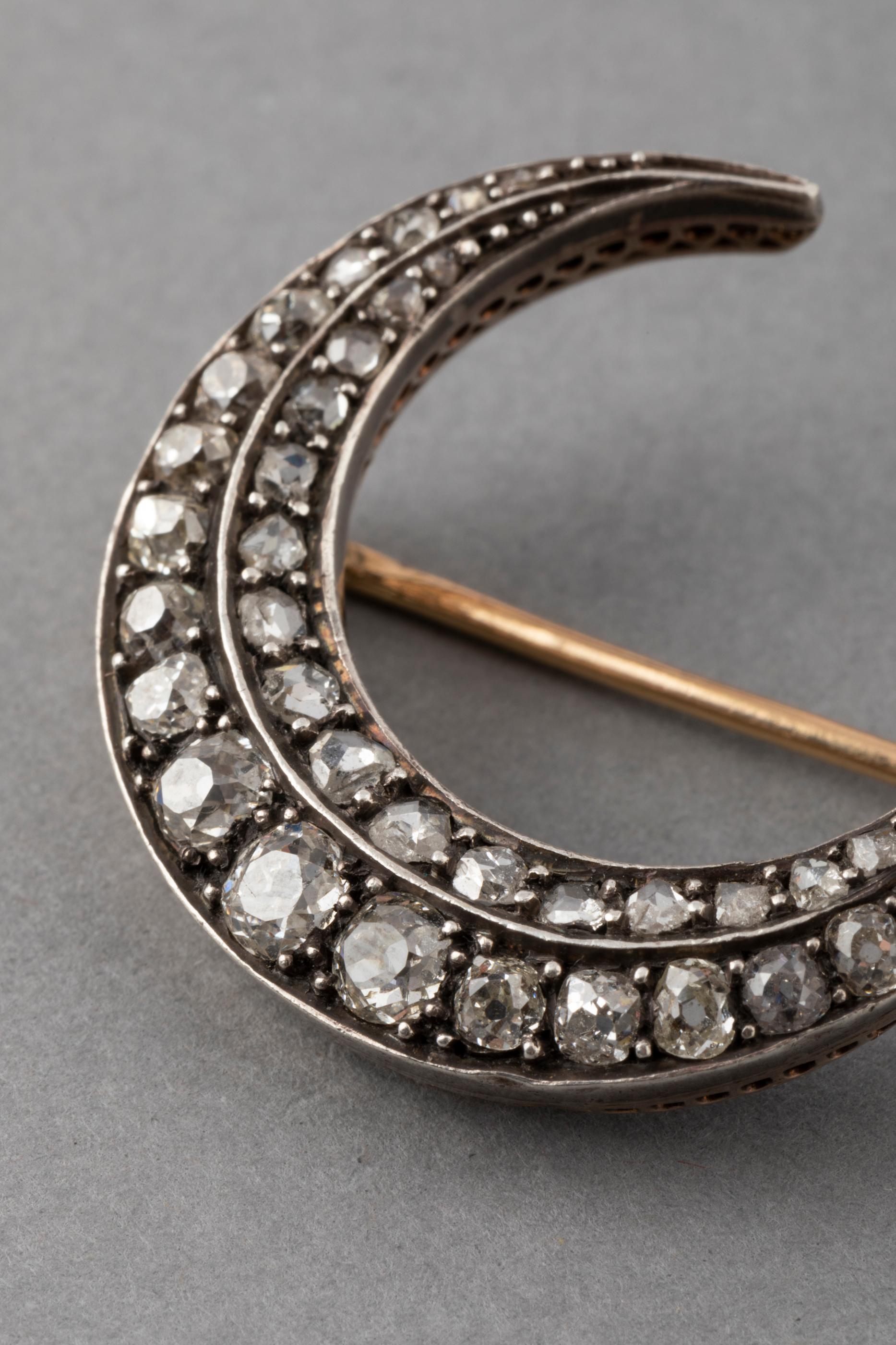 2 Carat Diamonds Antique French Crescent Brooch 3