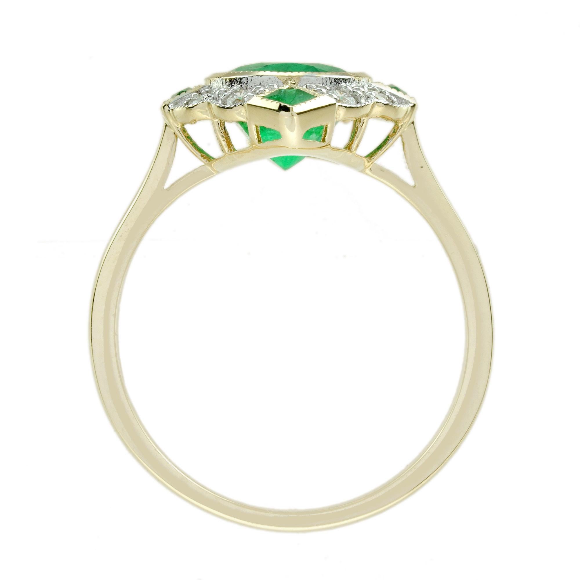 Bague de fiançailles de style Art déco en or jaune 18 carats avec émeraude de 2 carats et diamants en vente 4