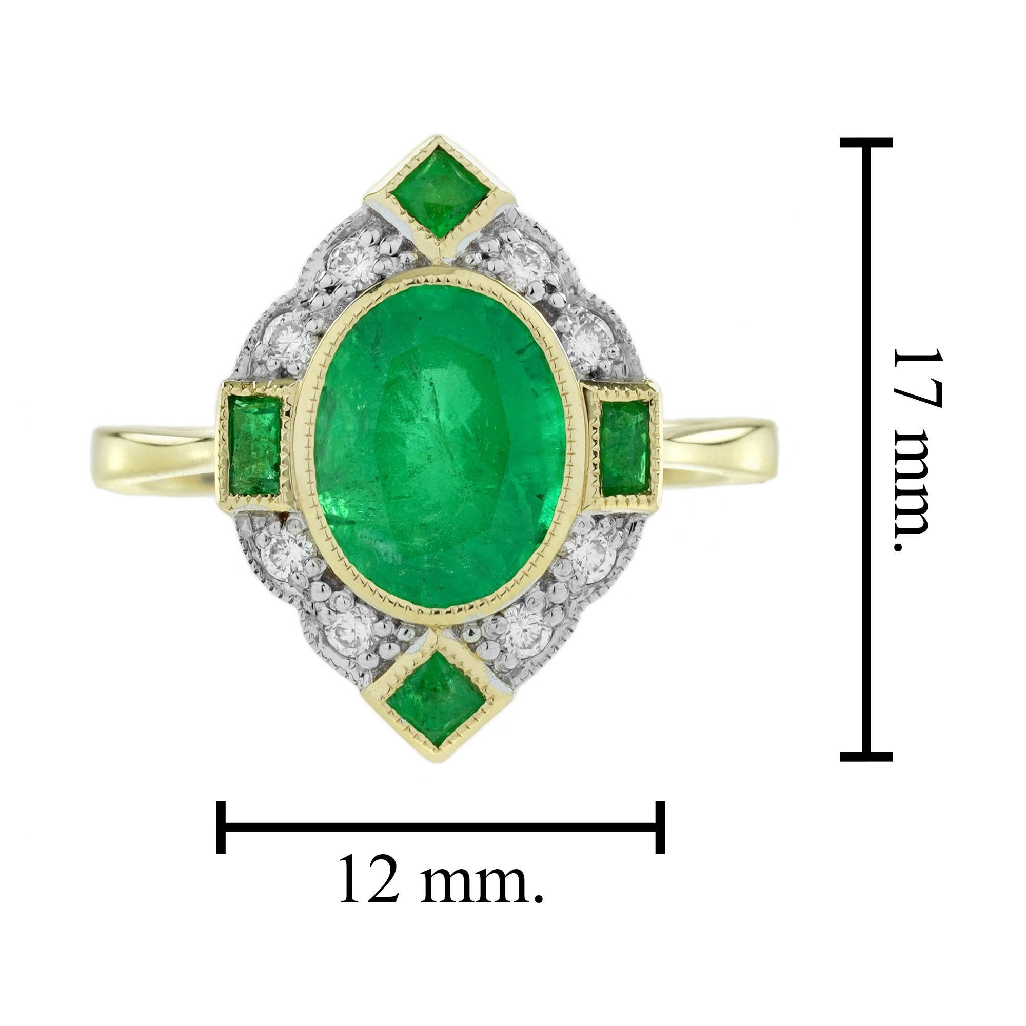 Bague de fiançailles de style Art déco en or jaune 18 carats avec émeraude de 2 carats et diamants en vente 5