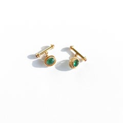 2 Carat Emerald Cabochon and 18 Karat Yellow Gold Cufflinks