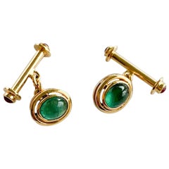 2 Carat Emerald Cabochon and 18 Karat Yellow Gold Cufflinks