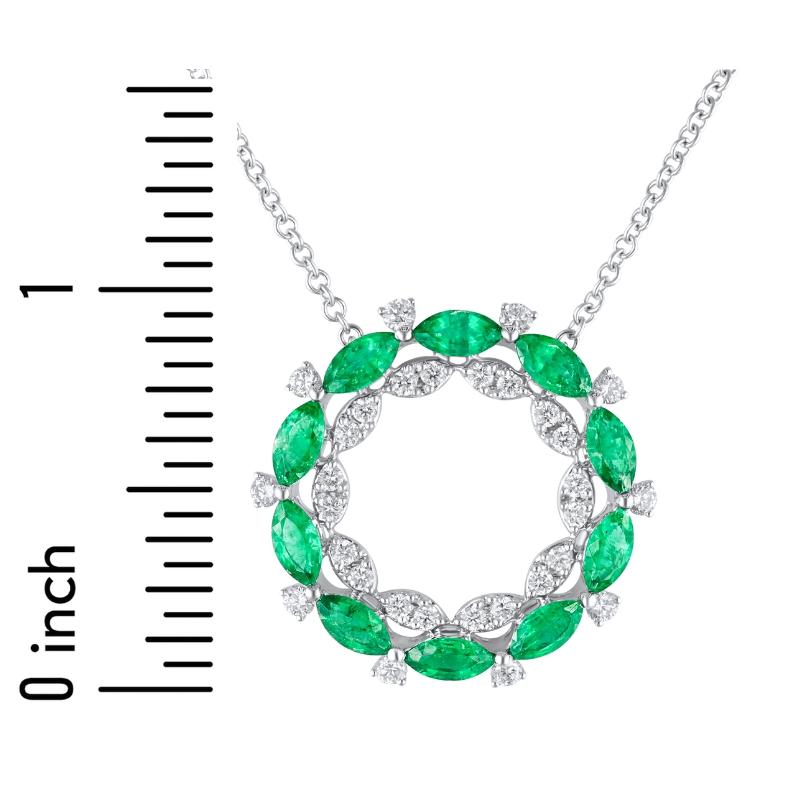 2 Karat Smaragd Kreis Anhänger mit 0,70ct Diamant in 18k Weißgold ref1046 im Angebot 2