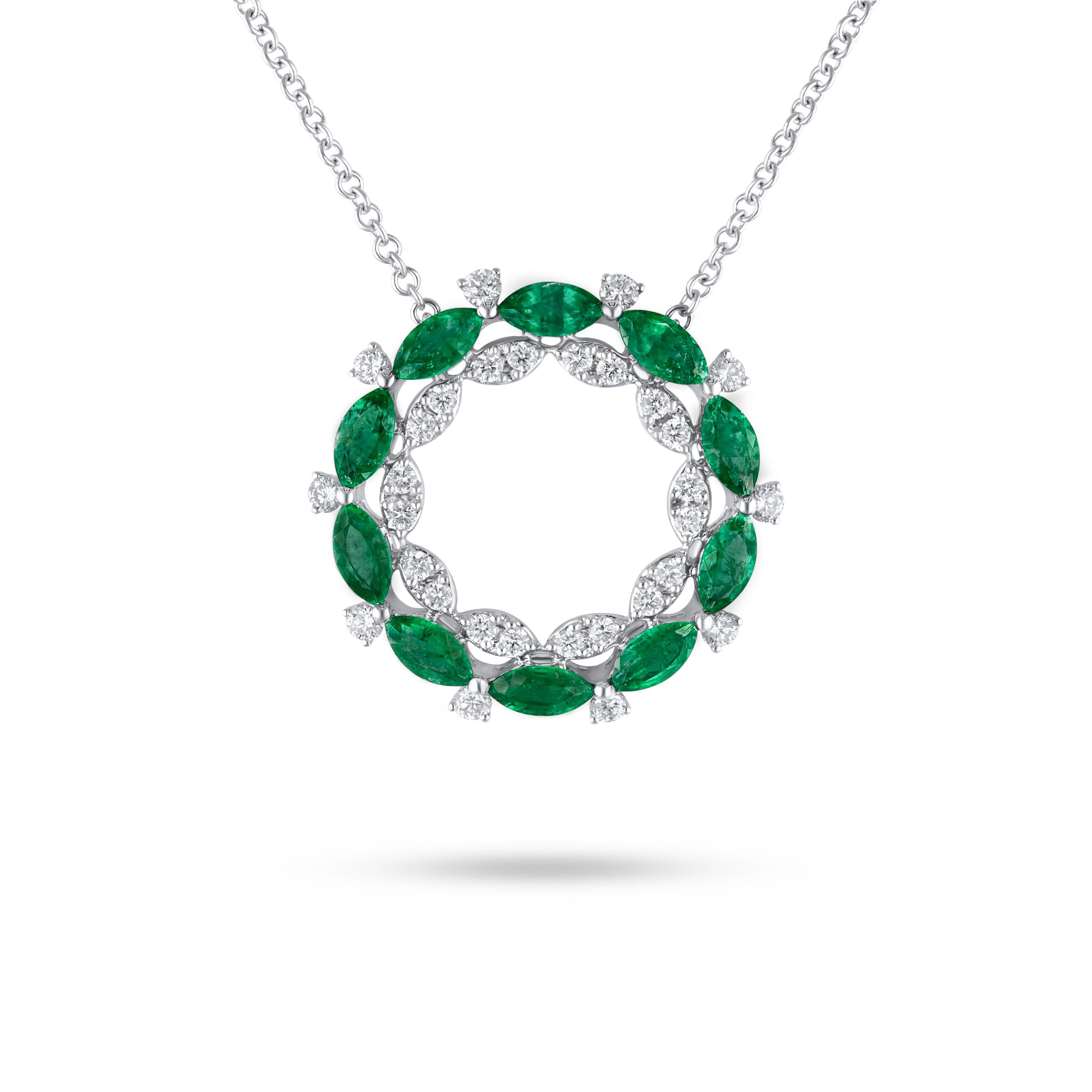 2 Karat Smaragd Kreis Anhänger mit 0,70ct Diamant in 18k Weißgold ref1046 im Angebot 3