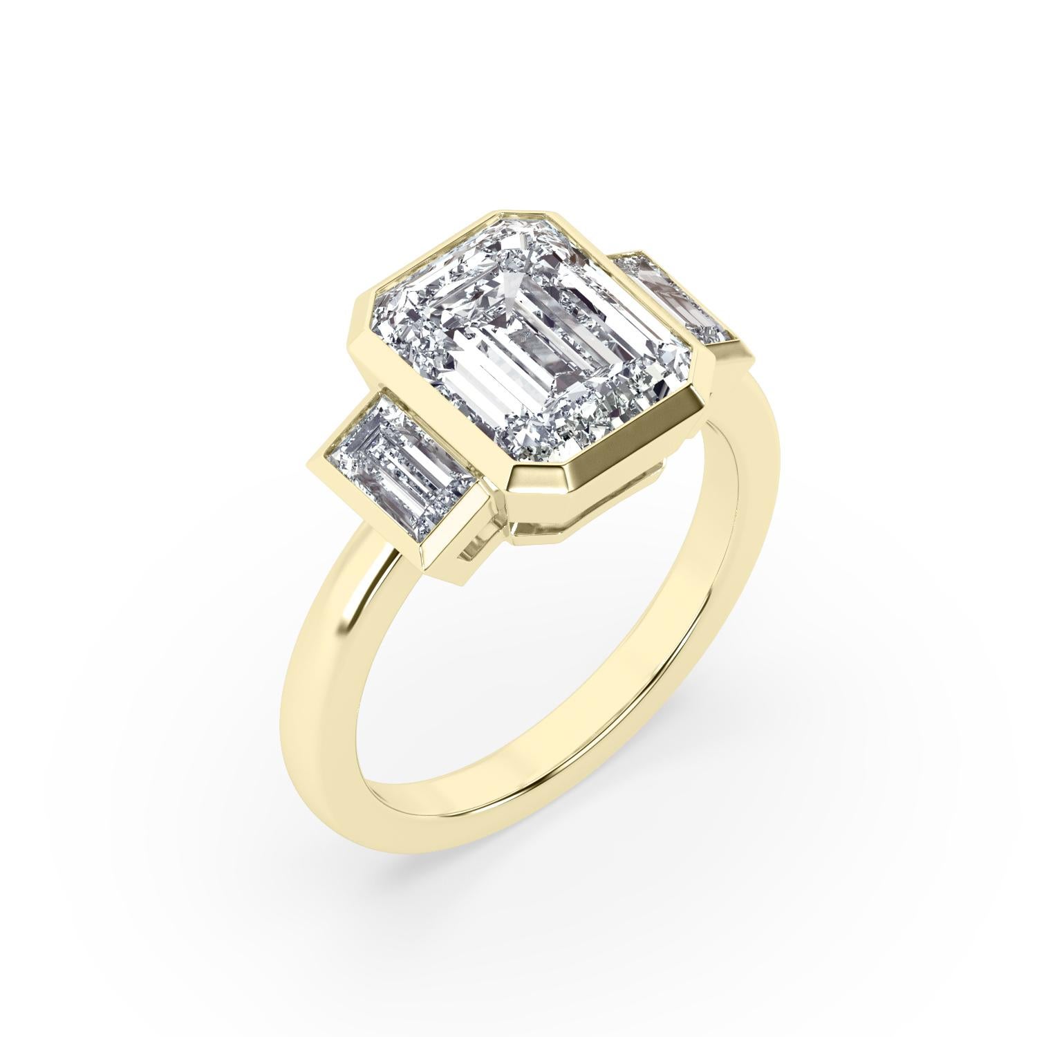 2 carat GIA certified emerald cut diamond engagement ring shown with G color and VS2 clarity (**this ring can be made with a different diamond to accommodate your budget and taste, please contact for more details). 2 side stones of matching quality