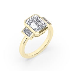 2 Carat Emerald Cut Bezel Set Diamond Engagement Ring 14k Yellow Gold