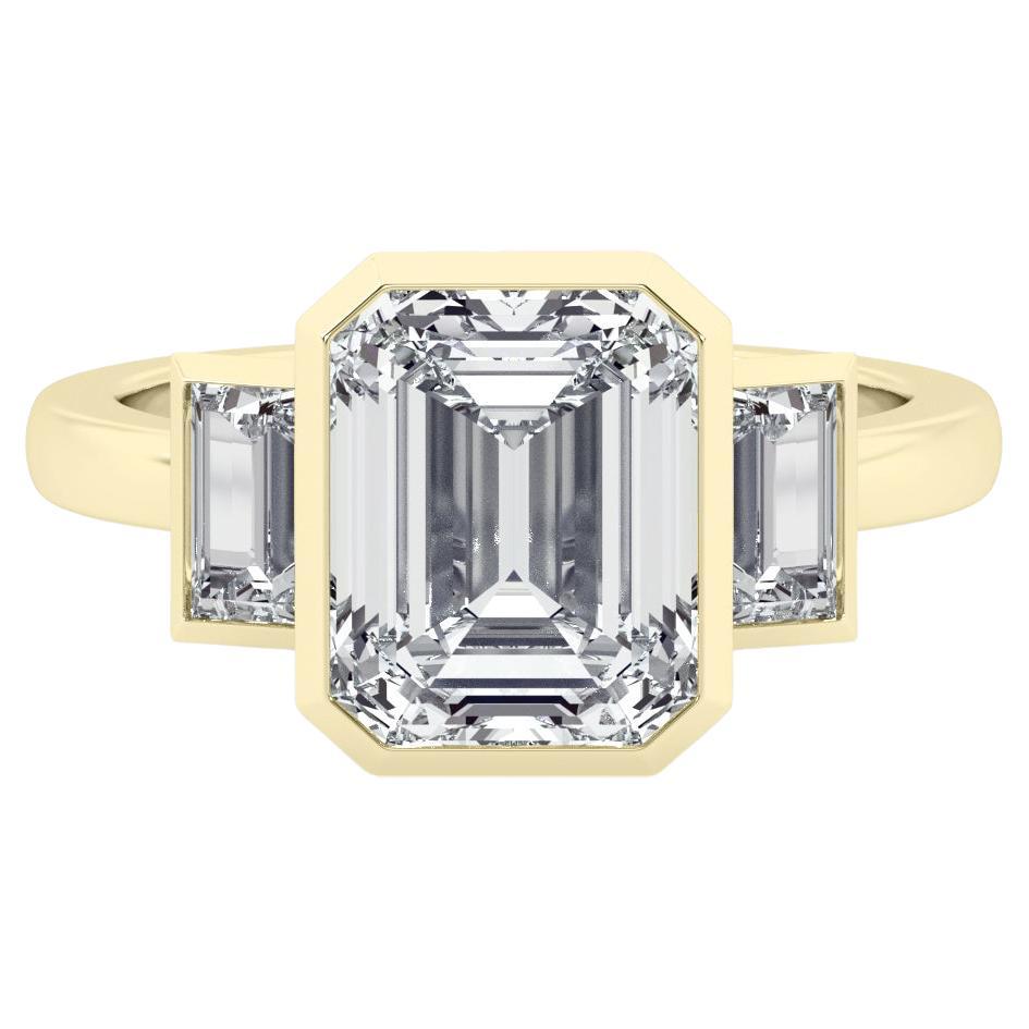 2 Carat Emerald Cut Bezel Set Diamond Engagement Ring 14k Yellow Gold For Sale