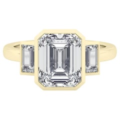 2 Carat Emerald Cut Bezel Set Diamond Engagement Ring 14k Yellow Gold