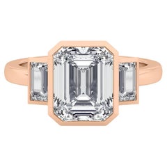 2 Carat Emerald Cut Diamond Bezel Set Engagement Ring 14k Rose Gold