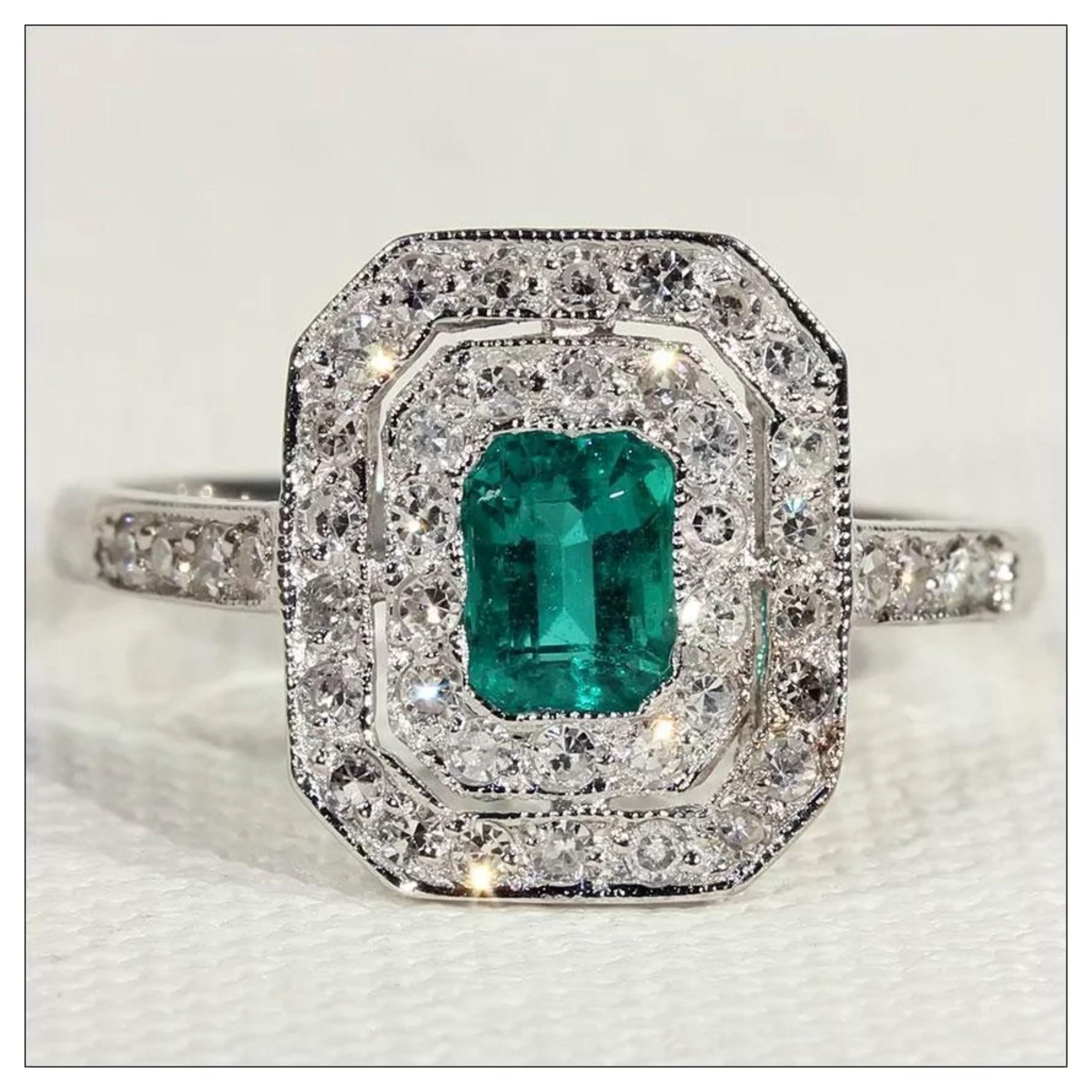 For Sale:  2 Carat Emerald Cut Emerald Diamond Engagement Ring, Halo Emerald Diamond Ring 2