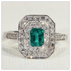 2 Carat Emerald Cut Emerald Diamond Engagement Ring, Halo Emerald Diamond Ring