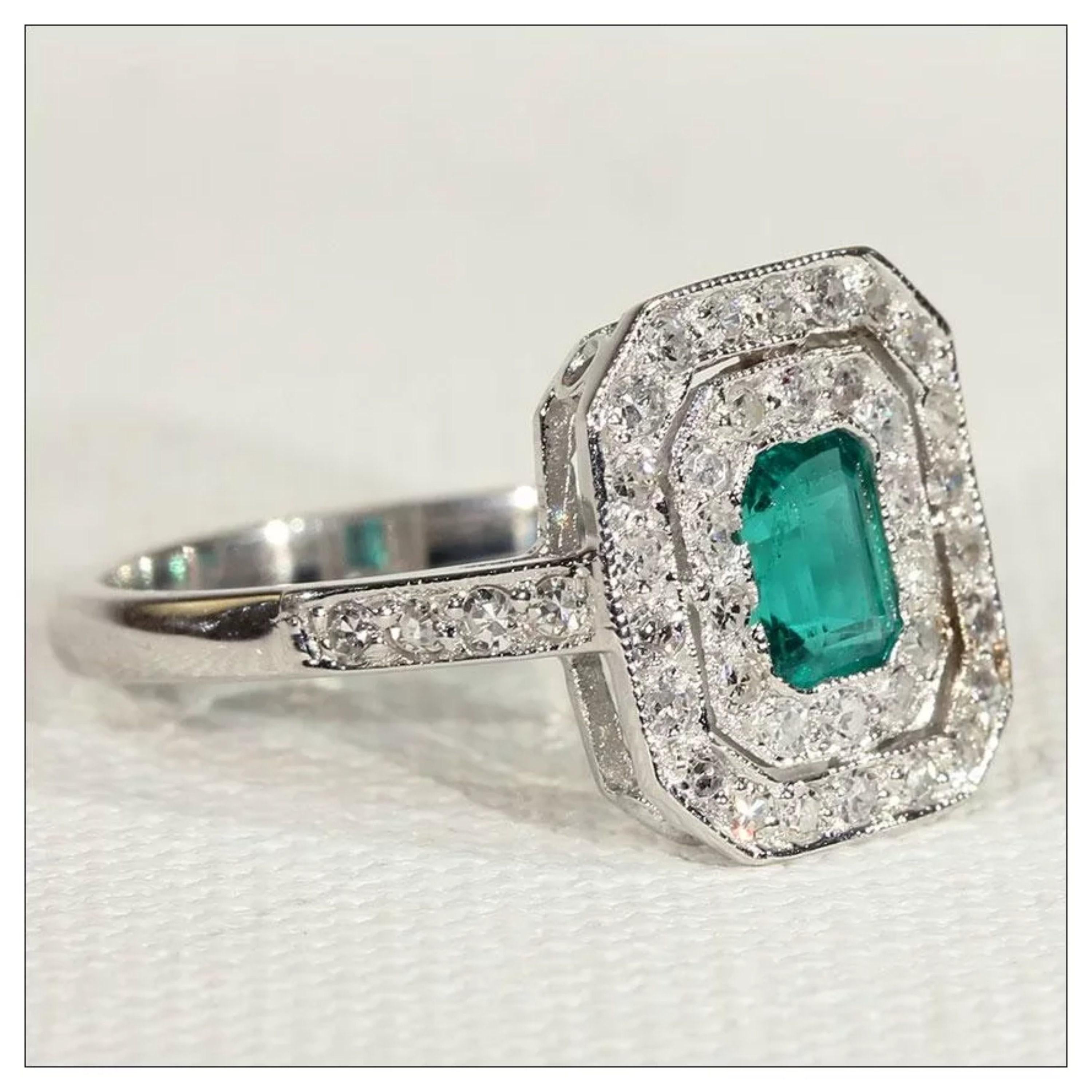 For Sale:  2 Carat Emerald Cut Emerald Diamond Engagement Ring, Halo Emerald Diamond Ring 5