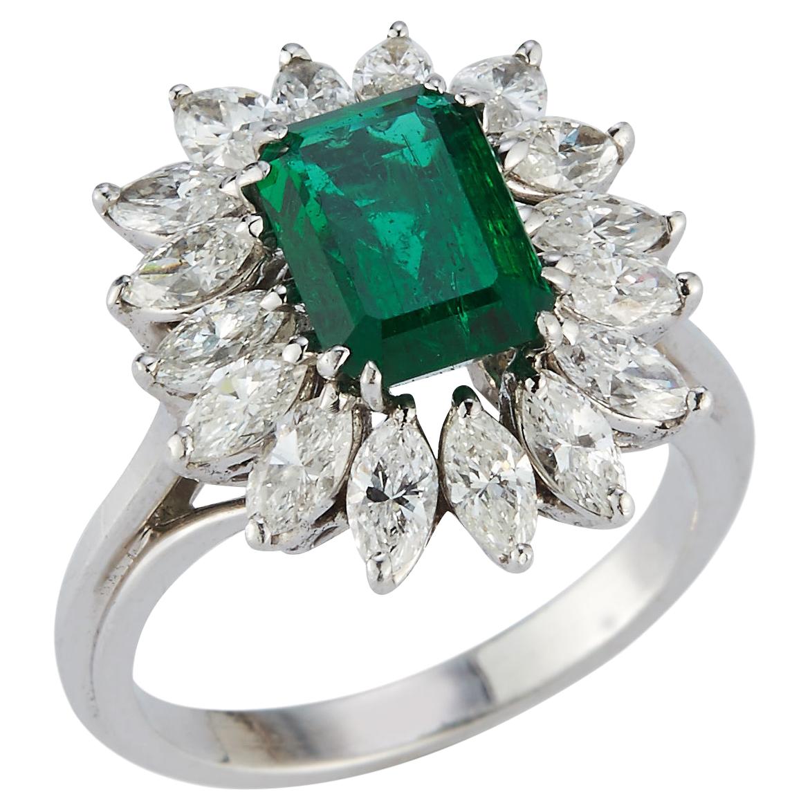 2 Carat Emerald Cut Emerald & Diamond Ring  For Sale
