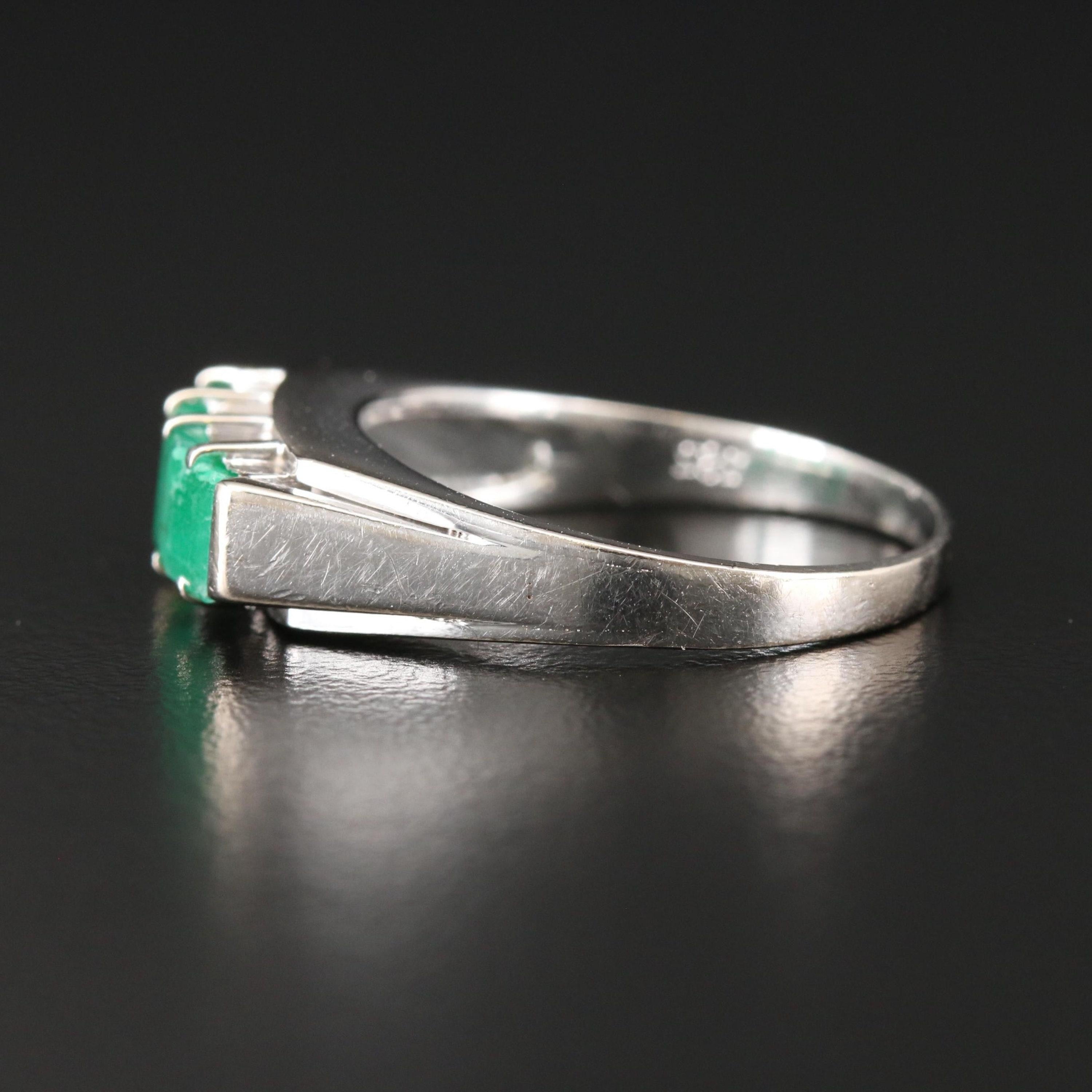 For Sale:  Art Deco Emerald Cut Emerald Men's Wedding Band, Minimalist Emerald Band Rings 2