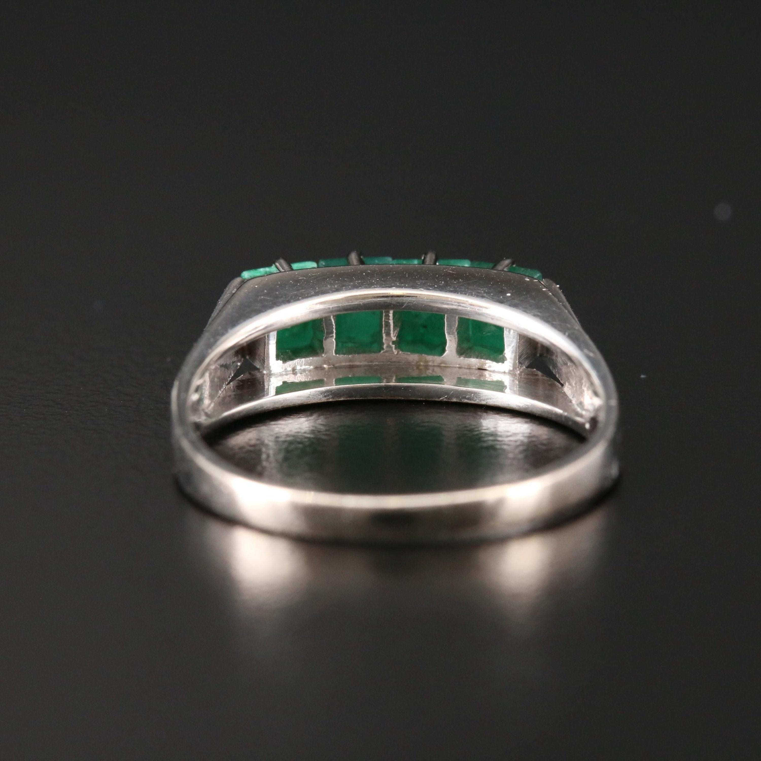 For Sale:  Art Deco Emerald Cut Emerald Men's Wedding Band, Minimalist Emerald Band Rings 3