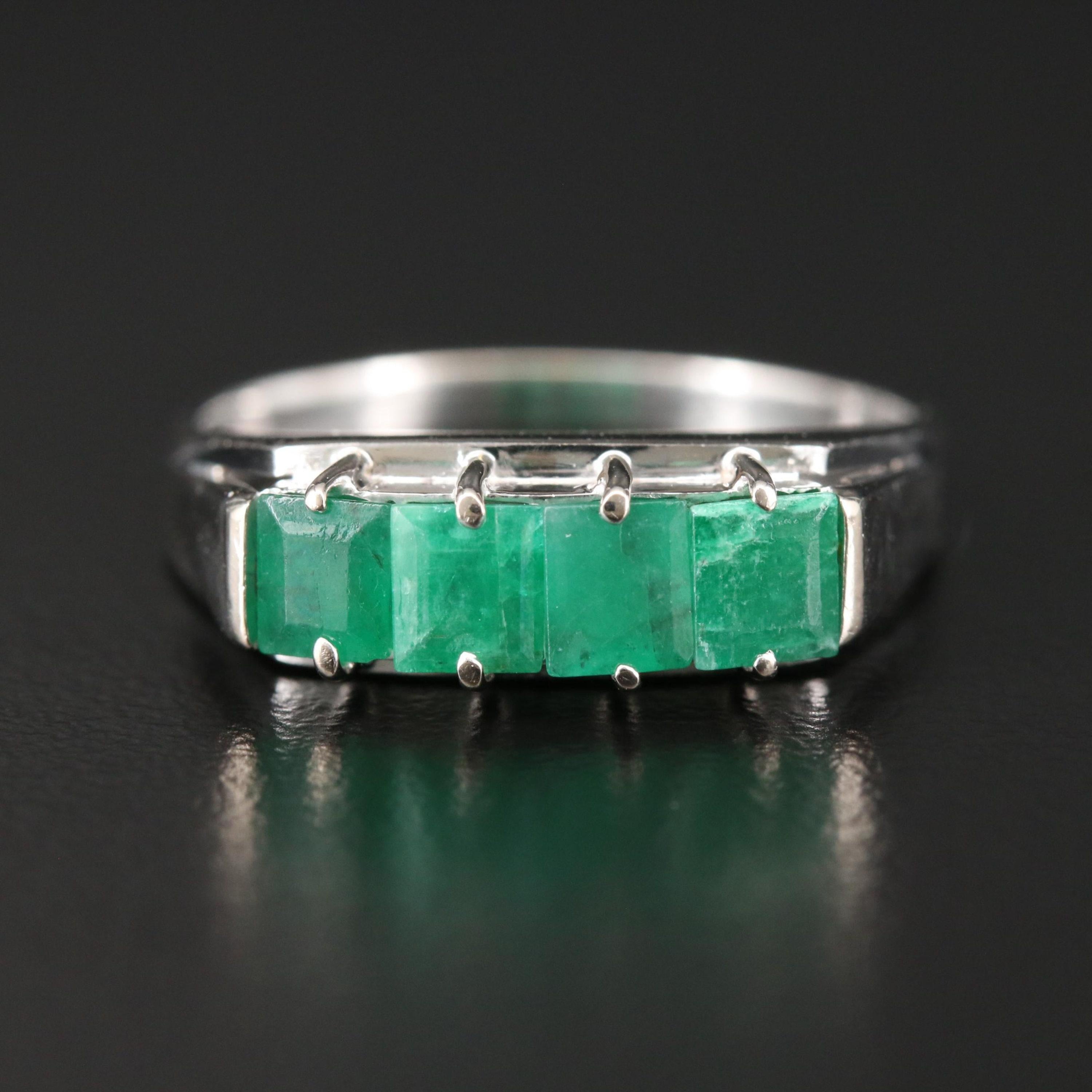 For Sale:  Art Deco Emerald Cut Emerald Men's Wedding Band, Minimalist Emerald Band Rings 4