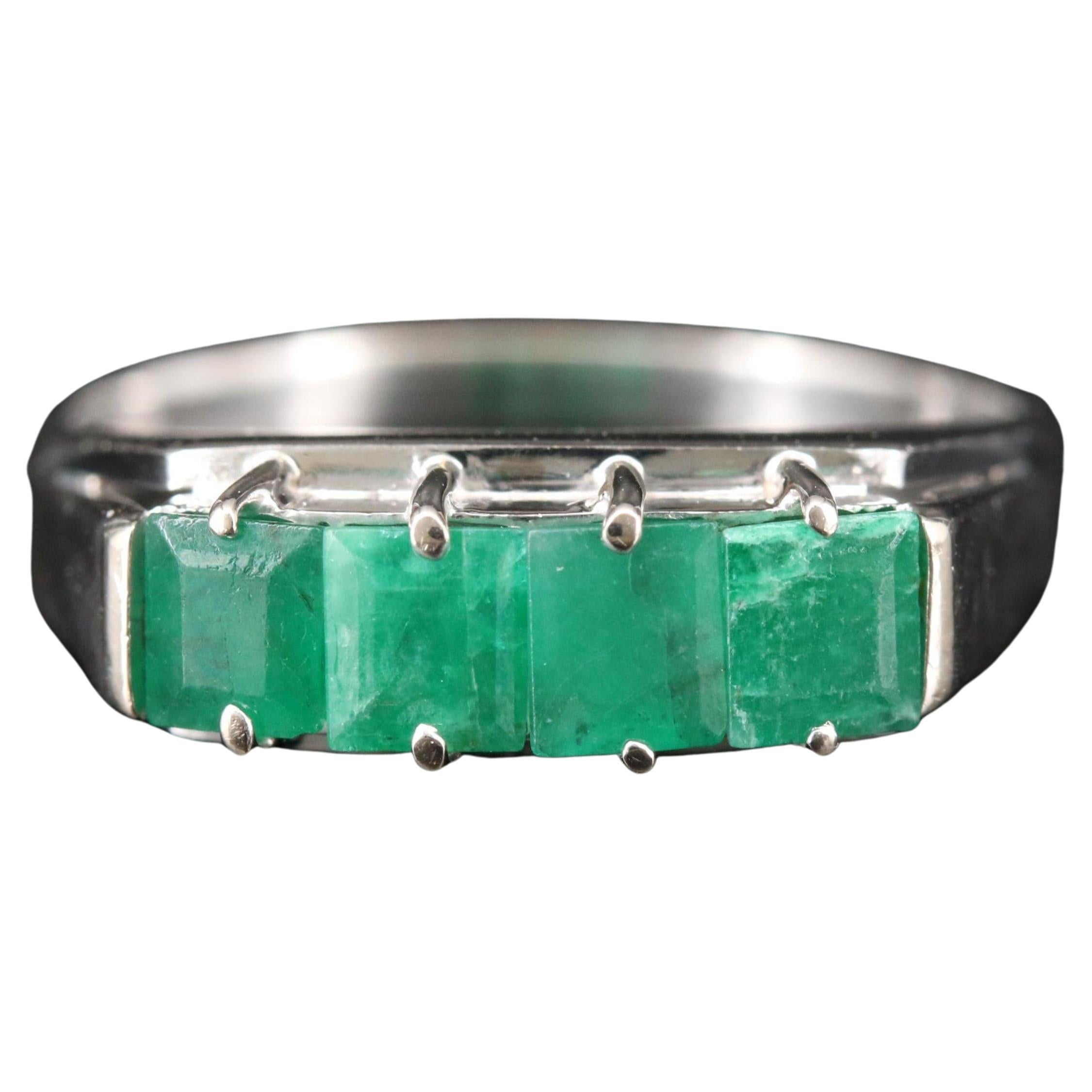 For Sale:  Art Deco Emerald Cut Emerald Men's Wedding Band, Minimalist Emerald Band Rings