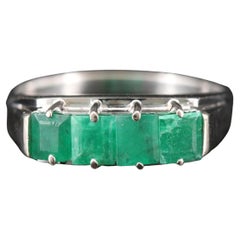 Art Deco Emerald Cut Emerald Men's Wedding Band, Minimalist Emerald Band Rings