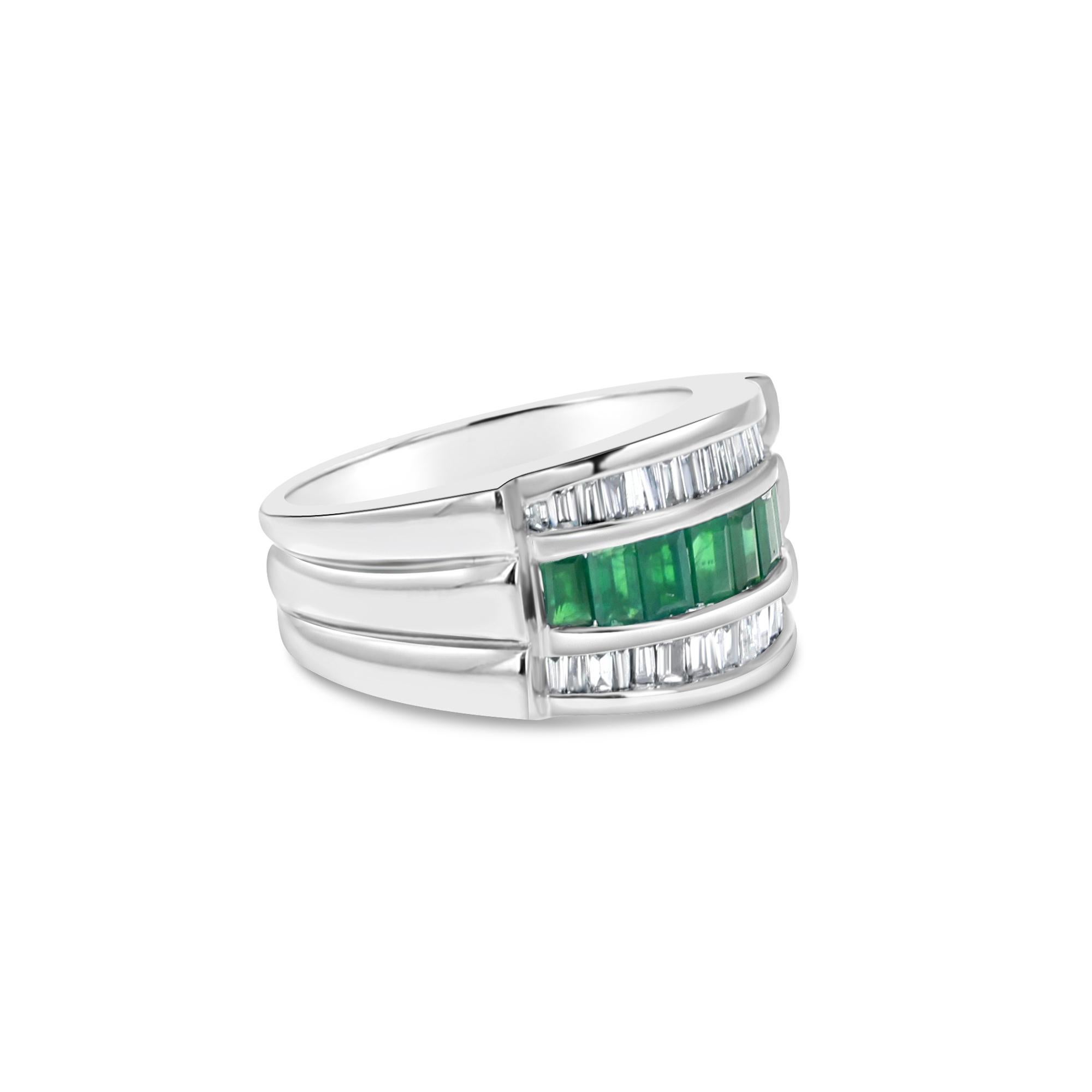 ♥ Product Summary ♥

Main Stone: Diamond & Emerald 
Approx. Total Carat Weight: 2.00cttw
Diamond Color: G/H
Diamond Clarity: VS2/SI1
Diamond Cut: Baguette
Band Material: 14k White Gold