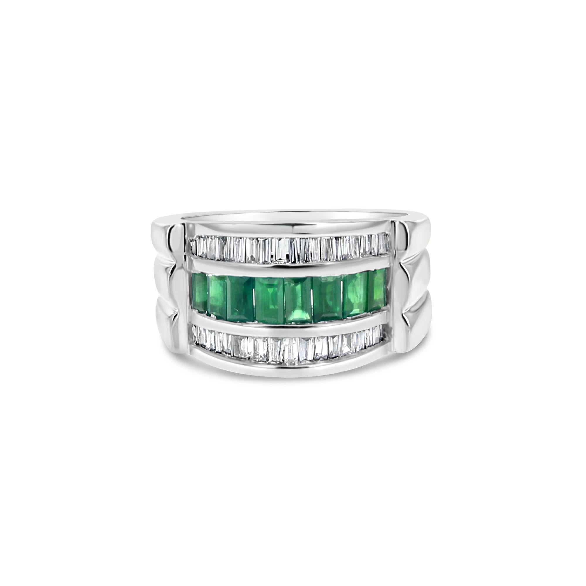 2 Carat Emerald Diamond Baguette Cocktail Ring 14k White Gold In New Condition For Sale In Sugar Land, TX