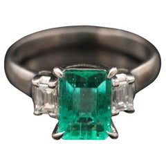 2 Carat Emerald Diamond Engagement Ring Minimalist Emerald Three-Stone Ring